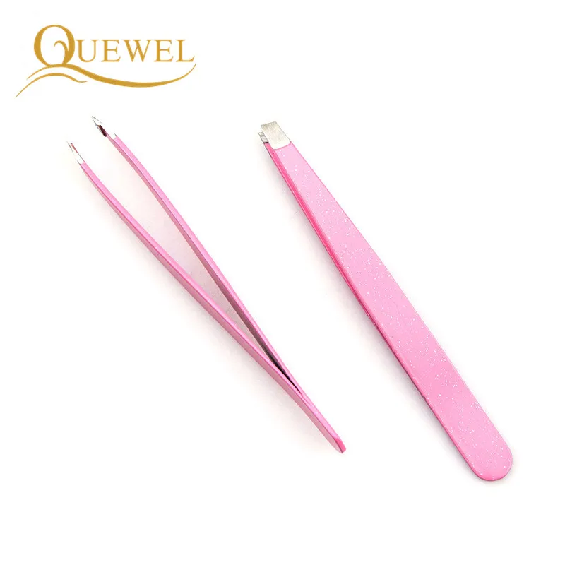 Quewel 1PC Black/Pink Eyebrow Tweezers False Eyelash Applicator Face Hair Clip Stainless Steel Tweezer Beauty Makeup Tool
