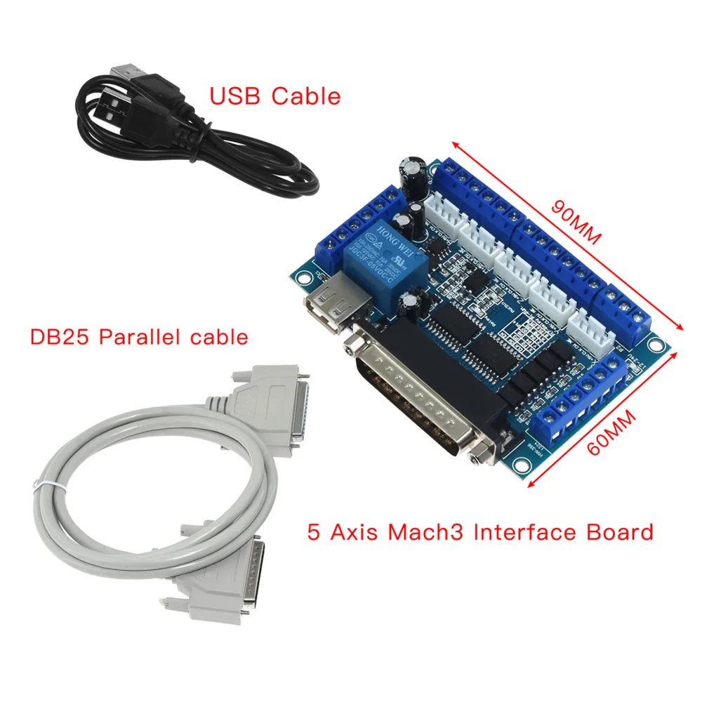 5 Axis CNC Breakout Motherboard with USB Cable for Stepper Motor Driver MACH3 Parallel Port Control 3D Printer Parts Fit TB6600