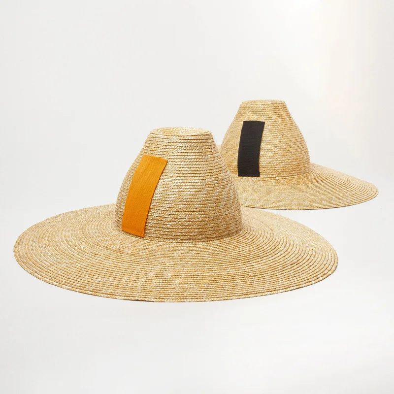 VRIGINER 2021 New Elegant 15cm Wide Brim Sun Hat For Ladies Summer High-top Ribbon Hand-woven Straw Hat Outdoor Beach Cap