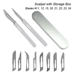 Scalpel de coupe médicale en acier au carbone, métal caraté, lame de boîte de rangement de couteau, phérique, 10, 11, 12, 15, 20, 21, 22, 23, 24