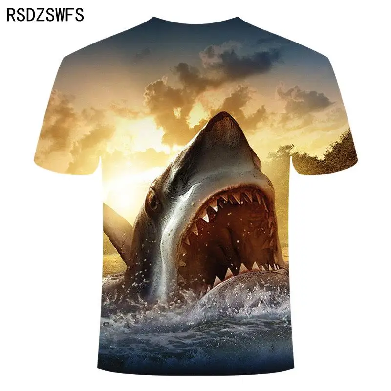 Summer Fashion Shark 3D Print T Shirt Men Women Ocean Fishing Streetwear O\'Neck Short Sleeve Animal Hip Hop Tee Fitness Clothing