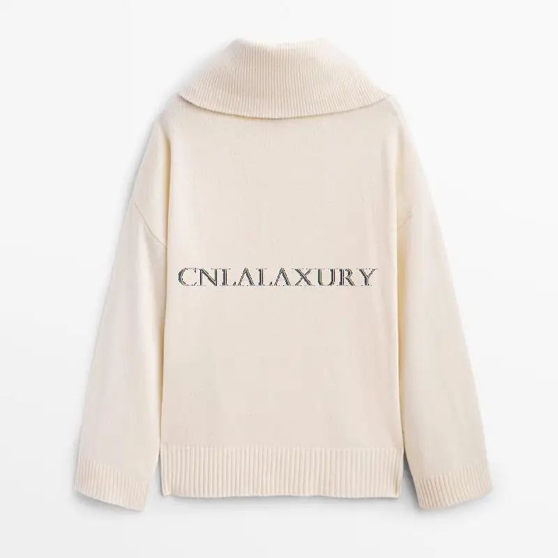 CNlalaxury 2022 Women Sweater Zipper Knitted Pullover Long Sleeve Red Color Loose Ladies Jumper Autumn Winter Female Turtleneck