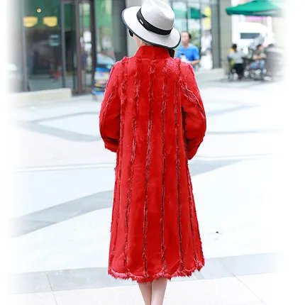 Top brand Stand Collar Women Vertical Stripe Fur Coat N40  high quality