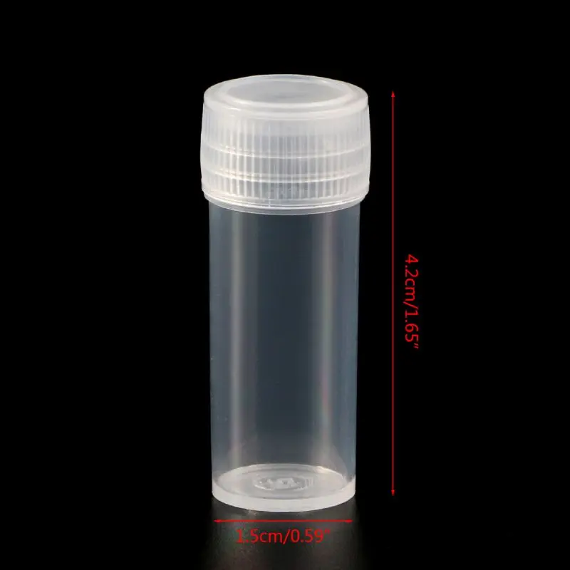 20Pcs 5ml Plastic Test Tubes Vials Sample Container Powder Craft Screw Cap Bottles for Office School Chemistry Supplies L4MD