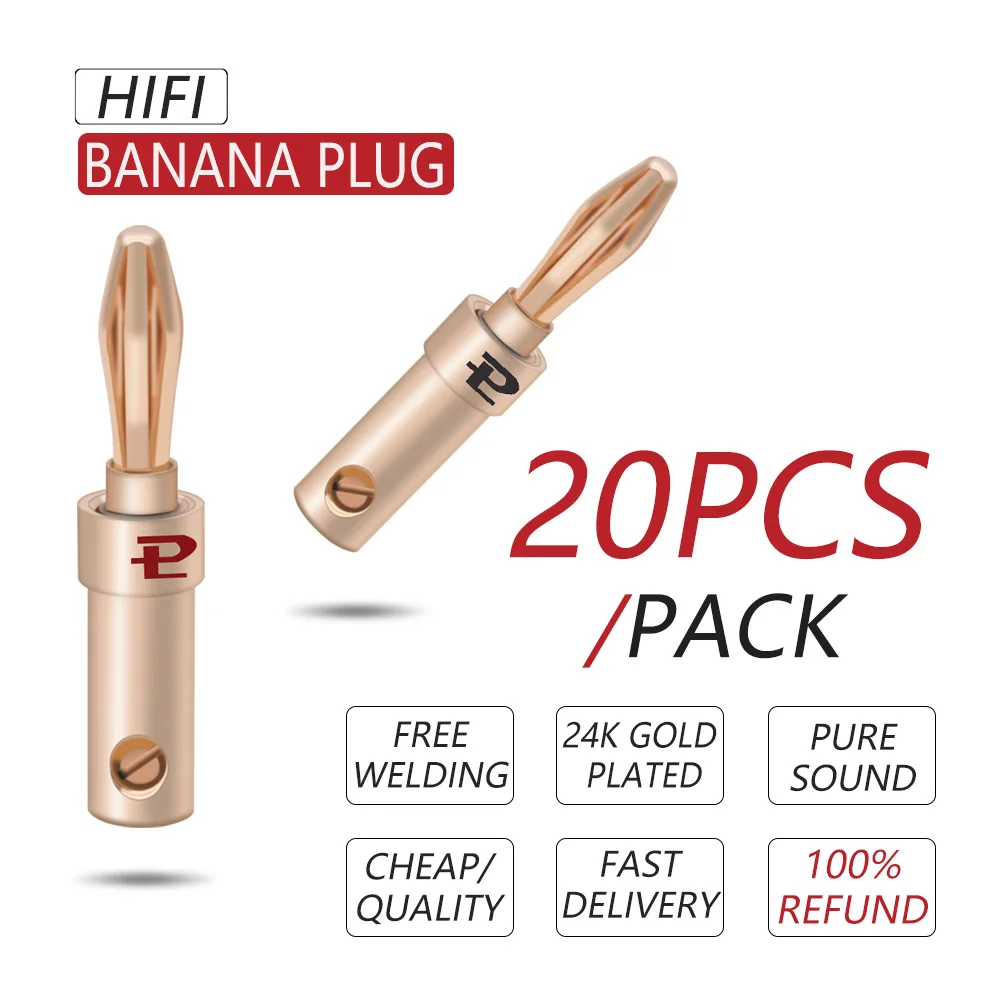 20pcs HIFI Banana Plug 24K Gold-plated Copper Banana Speaker Plug Connector Adapter Audio Converter for Speaker Wire Amplifiers