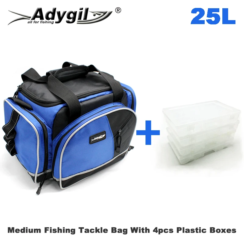 

Adygil Medium Fishing Tackle Bag W/4 Medium Utility Boxes Fishing Bag