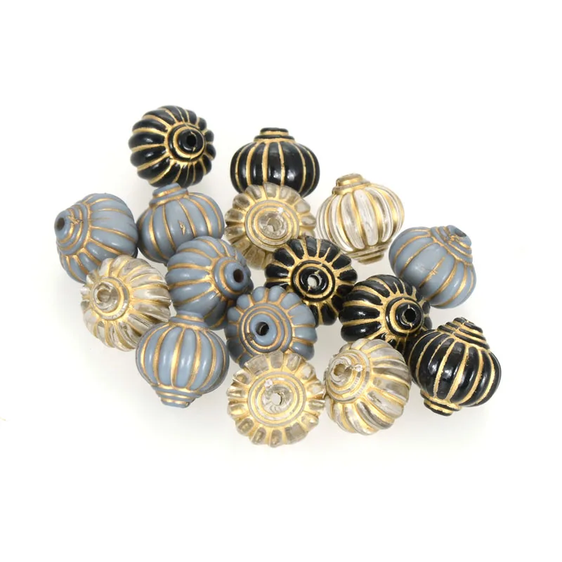 Miasol 30 Pcs Plating Acrylic Stripe Round Lantern Antique Design Spacers Charms Beads For Diy Jewelry Making Accessories
