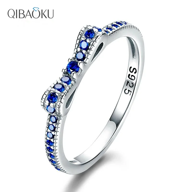 Women's Jewelry S925 Silver Ring AAAAA Swiss Blue Zircon Ring Bownot Shape Simple Wedding Jewelry Party Valentine's Day Gift