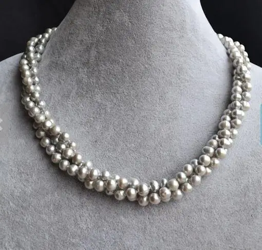 

Classic Favorite Pearl Wedding Necklace 3 Strands 5-6mm Gray Genuine Freshwater Pearl Handmade Fine Jewelry Women Gift