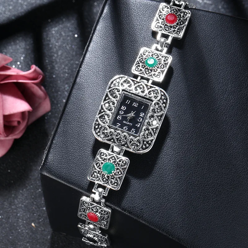 Trendy Silver Plated Bracelet Watch For Women Jewelry Personality Crystal Resin Girls Bracelet Lady Quartz Watch Accessories