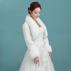 Heißer Faux Pelz Herbst Winter Hochzeit Jacken Langarm Für Braut Damen Mantel Voll Gezeichnet Feder Shrug Warme Pelz Mantel