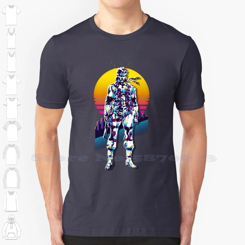 Metal Gear Solid-Solid Snake Retrowave 100% Cotton T-Shirt 80S Disco Vicecity Miami Retrowave Mgs Metalgearsolid Snake Bigboss