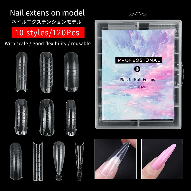 

120 Pcs/Set Transparent Fake Form for DIY Art Decoration Fashion Plastic Nails Finger Extension Mold Accessories for Manicure