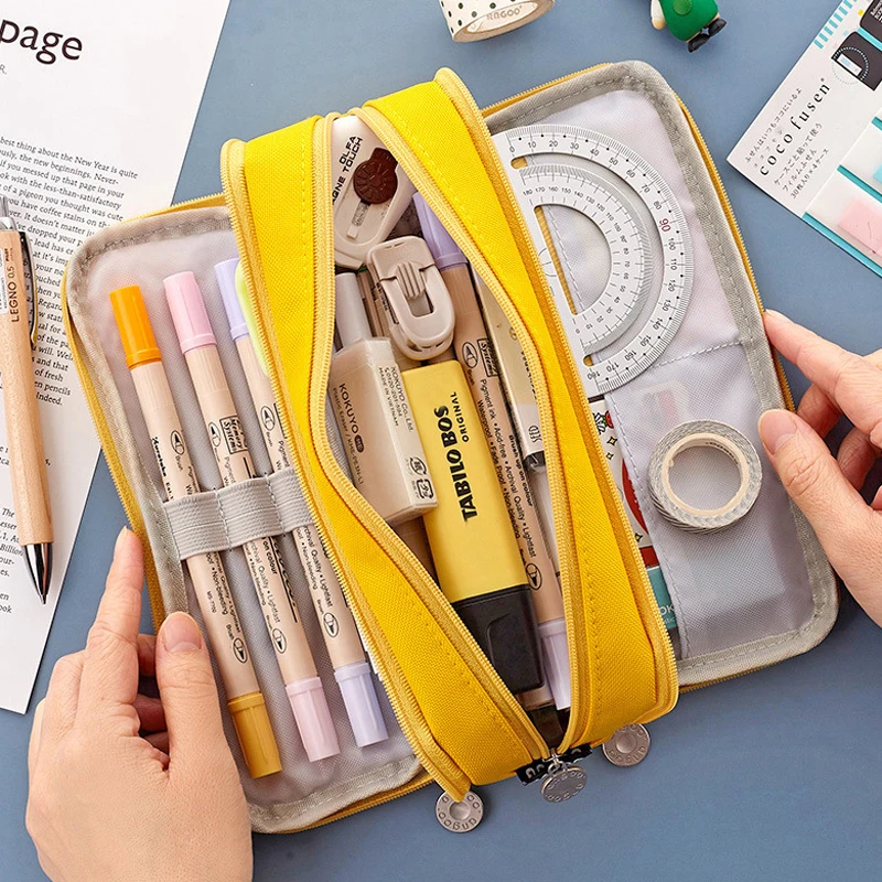 Creative Double Face Pencil Bag Pen Case Special Macaron Color Dual Side Canvas Storage Pouch Stationery School Travel Gift