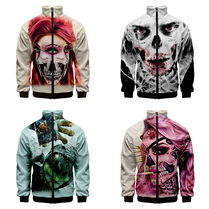 

Halloween Horror 3d Stand Collar Hoodie Costume Printed Fashion Men Women Zipper Hoodies Jackets Long Sleeve 3D Sweatshirts Tops