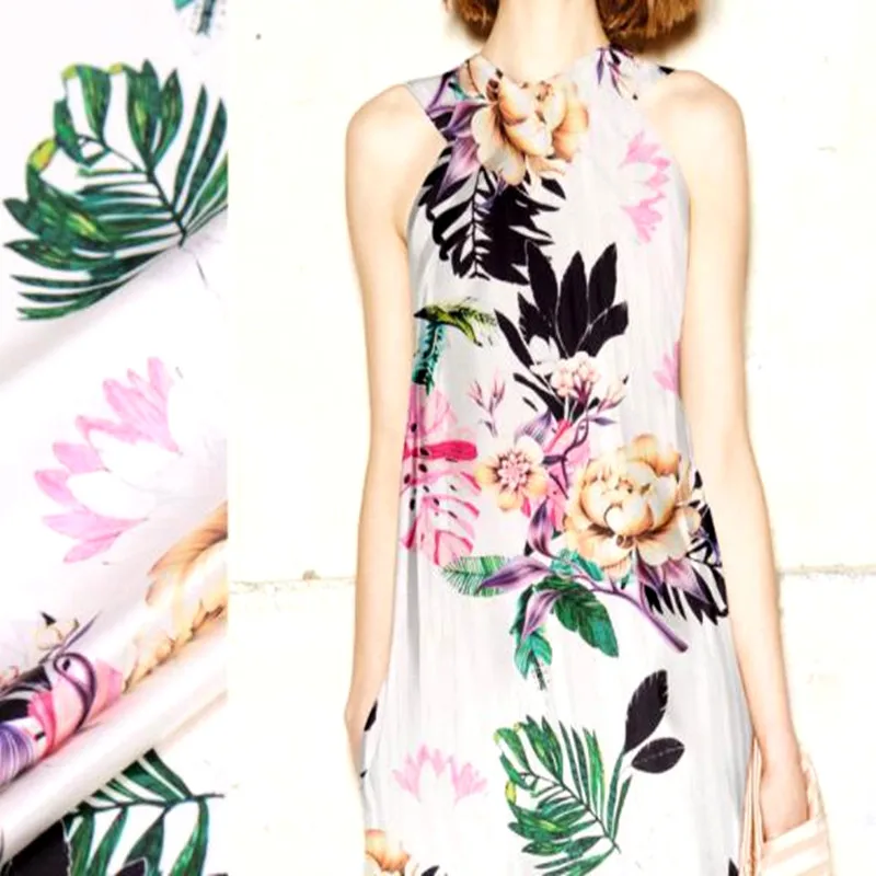 

New Coming Organic Silk Stretch Satin Farbic in Print Color with Ins Turtle Back Bamboo for Shirt