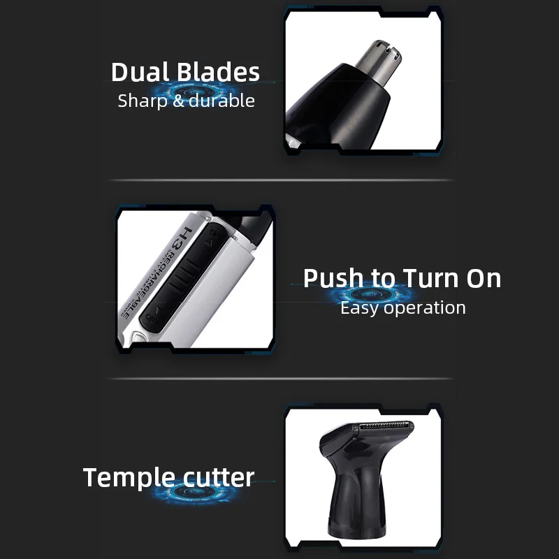 Recortador de pelo Facial 2 en 1, afeitadora portátil de bajo ruido, resistente al agua, cuchillas dobles de acero inoxidable