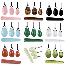 Bolas de estrés de cuarzo rosa para mujer, bolas para masaje Vaginal, Ejercicio Kegel, heno, Geisha, juego de varita Yoni, huevo de Jade para apretar Vaginal