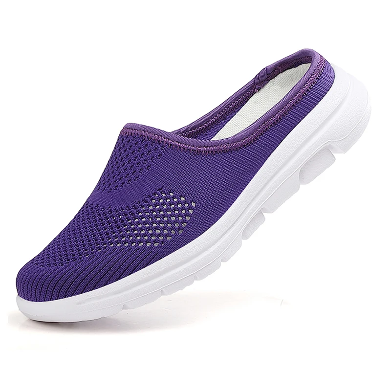 Summer Mesh Flat Slip On Half Shoes Women Flats Slippers Breathable Casual Lightweight Comfortable