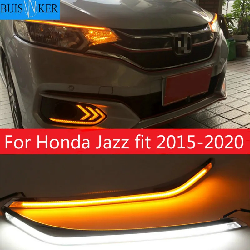 

LED Daytime Running Lights for Honda Jazz fit 2015-2020 LED DRL fog lamp with turn signal function car styling