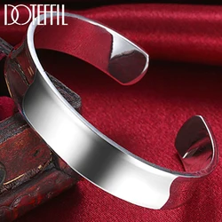 DOTEFFIL 925 Sterling Silver Round Smooth 12mm Adjustable Bracelet Bangles For Woman Fashion Wedding Engagement Party Jewelry