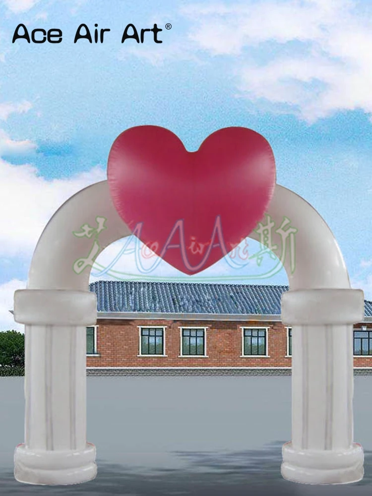 Custom Roman arched Column Inflatable Archway With Red Heart On The Top For Valentine's Day/Party Decoration Made By Ace Air Art