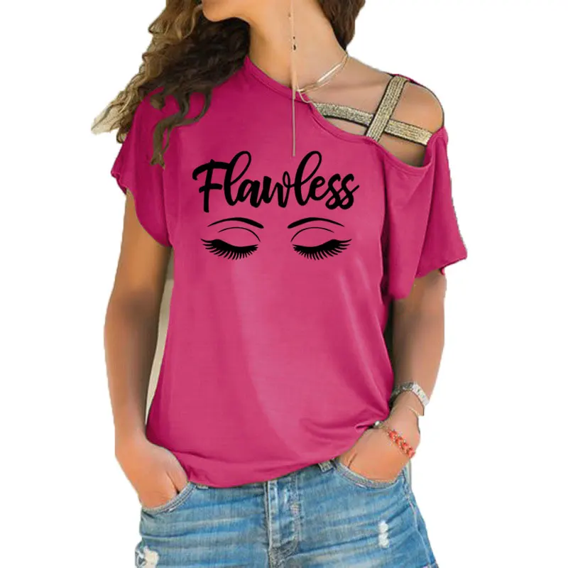 New Flawless Shirt eyelash graphic 90s young street style cotton Irregular Skew Cross Bandage cotton grunge t-shirt casual tee