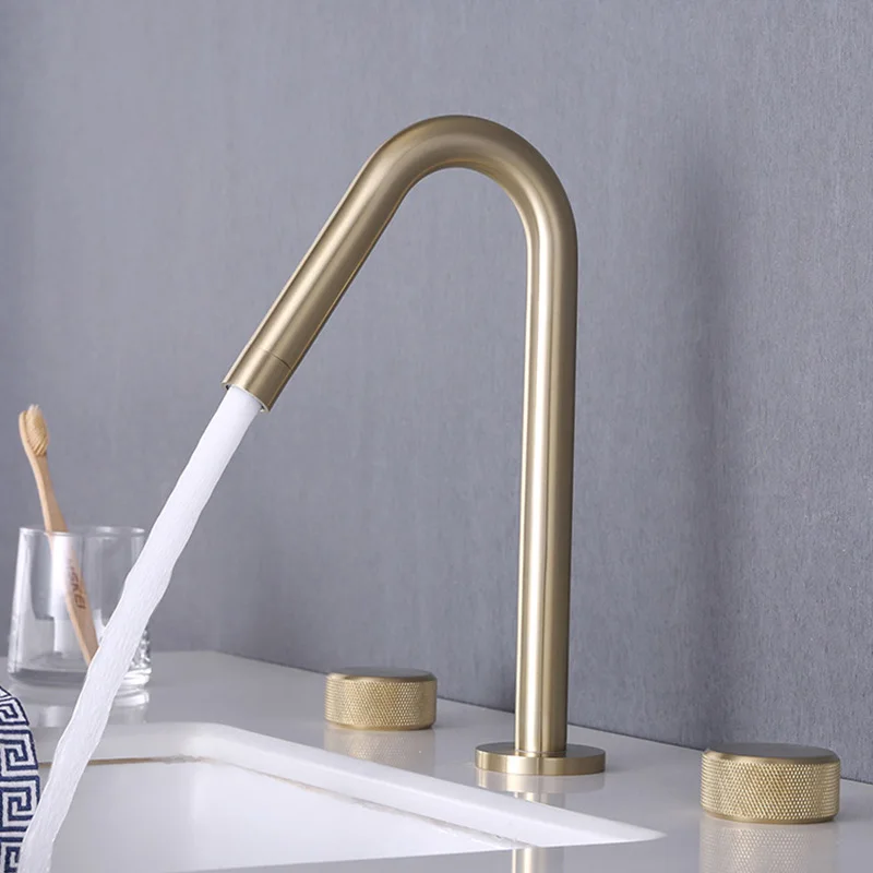 Minimalist design Solid Brass Matte Black Basin Faucet Deck Mounted Bathroom Sink Faucet 3 Hole Double Handle Hot Cold Water Tap