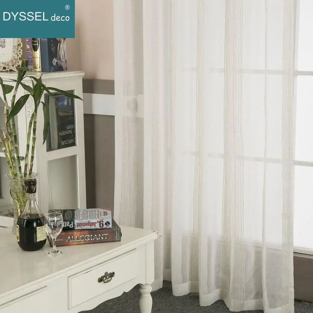 Modern Decorative Linen  Striped Home Grey Sheer European Style Window Curtains Rod Pocket Grommet for Living Room Bedroom