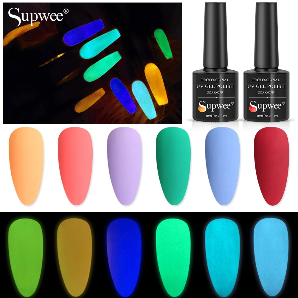 

SUPWEE 6Pcs Multicolor Luminous Color Change In Dark Gel Polish Set Soak Off UV LED Gel Varnishes For Nail Top Coat Gel Nail Art