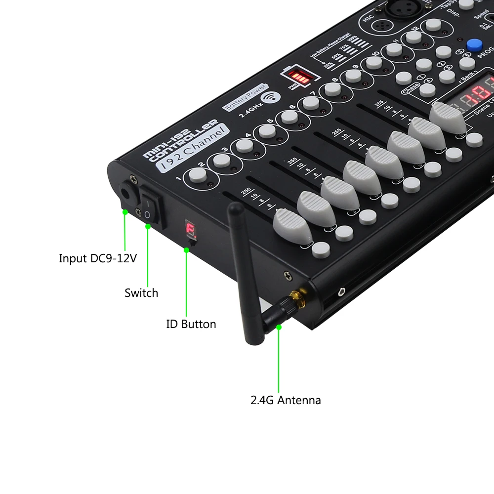 Imagem -03 - Controlador Dmx com Bateria Recarregável Transmissor Receptor Dmx512 Sistema sem Fio Console de Luz de Palco 192 Canais