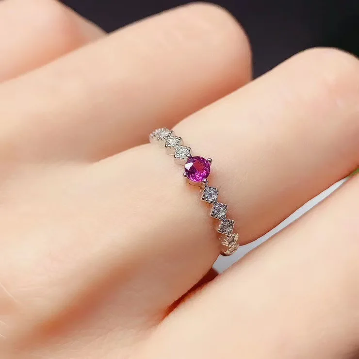 Fashion Natural Purple Garnet Ring S925 Sterling Silver Ring for Woman  Ladies Simple Ring