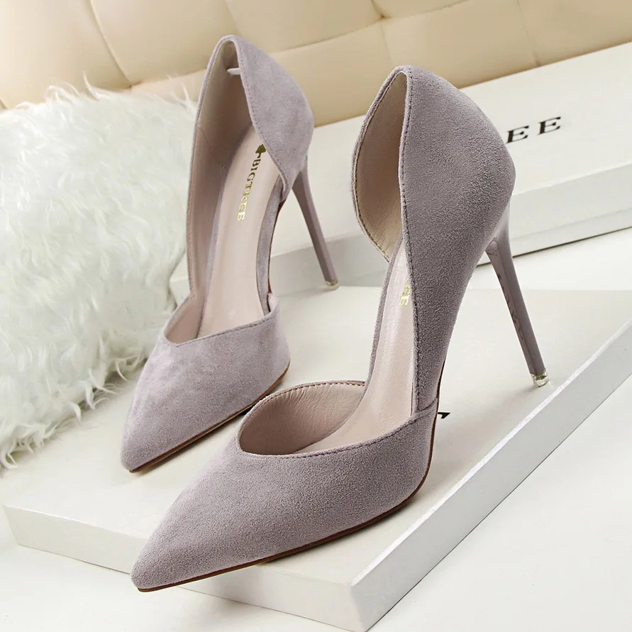 Women Sexy Side Cut-Outs Thin Shoes Korean Pointy Toe Fashion Shallow Woman Pumps High Heels Stiletto Ladies Wedding Dress Shoes