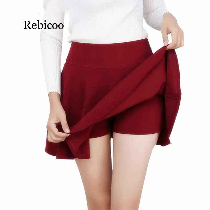 

Rebicoo M-5XL 10 Colors Women's High Waist Pleated Skirts Pants Summer Super Elastic Mini Skirts Faldas Mujer Saias