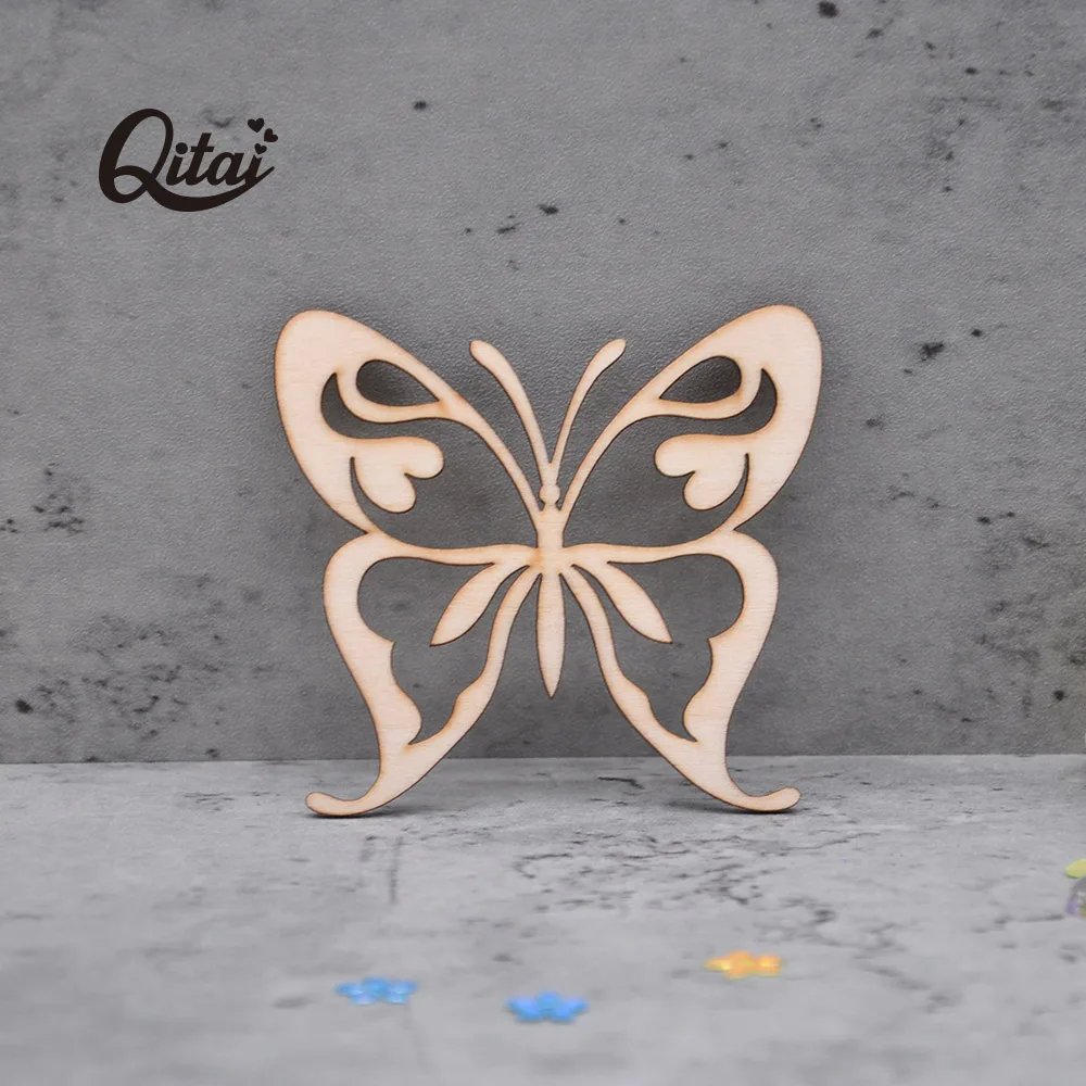 Lovely Butterfly QITAI 12Pieces/Lot Wooden Shape Vintage Nature Wood DIY Scrapbooking Crafts Home Decoration Accessories WF009