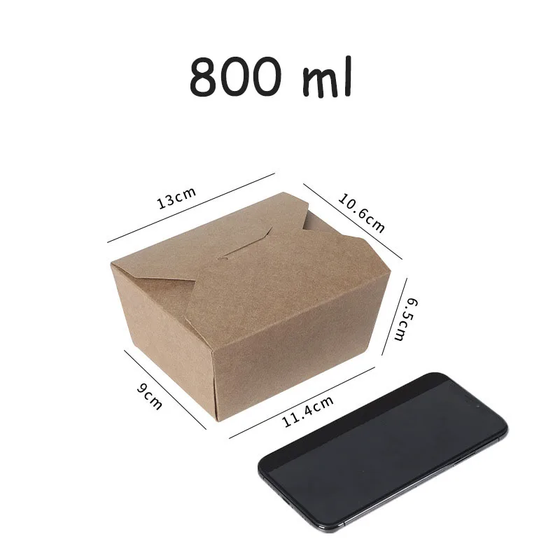 50Pcs Take Out Food Kraft Boxes 800Ml Leak and Grease Resistant Containers Recyclable Lunch Box for Restaurant Party Catering