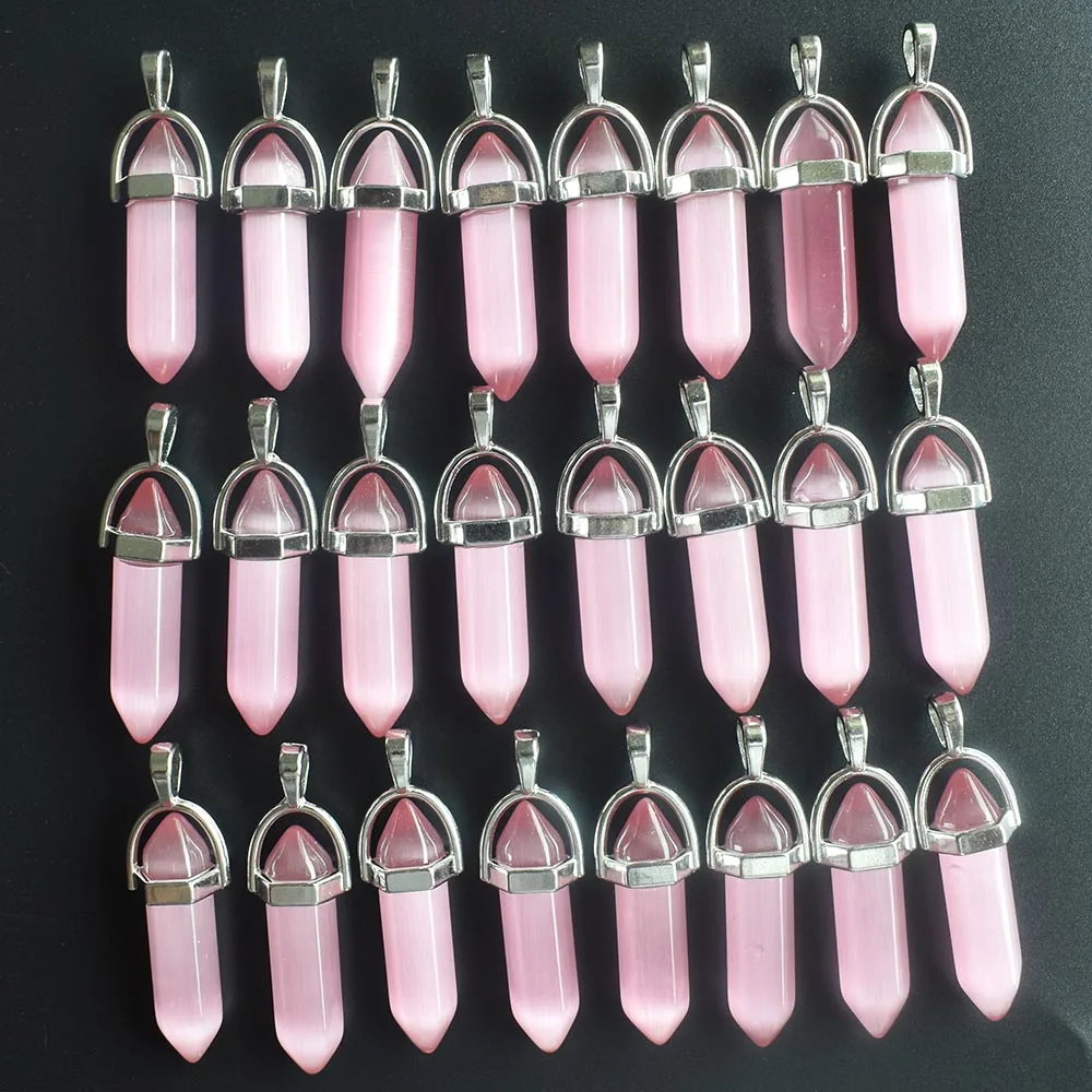 Modische, hochwertige Katzenaugen-Stein-Mischsäulen-Anhänger mit Chakra-Spitze für die Schmuckherstellung, 24 Stück/Los, Großhandel – Detail 10