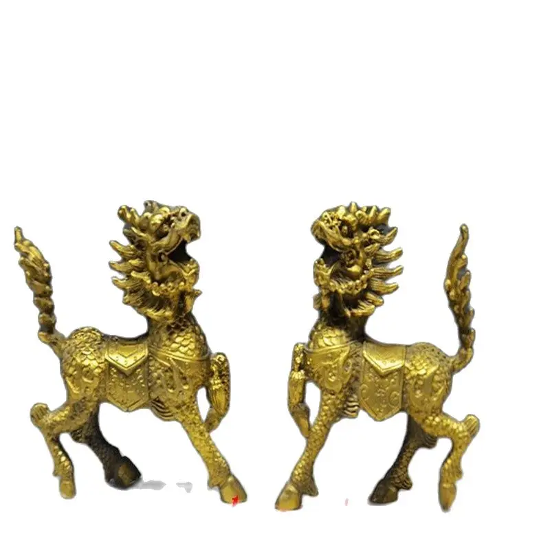 

A PAIR DECORATION CHINESE BRASS HANDMADE STATUES--KYLIN