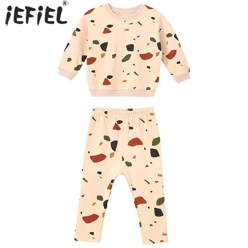 0-2Y Newborn Baby Boys Girls Clothes Set Winter Cotton Sleepwear Pullover Sweatshirt+Trouser Pant 2PCS Pajamas Set Kids Clothing