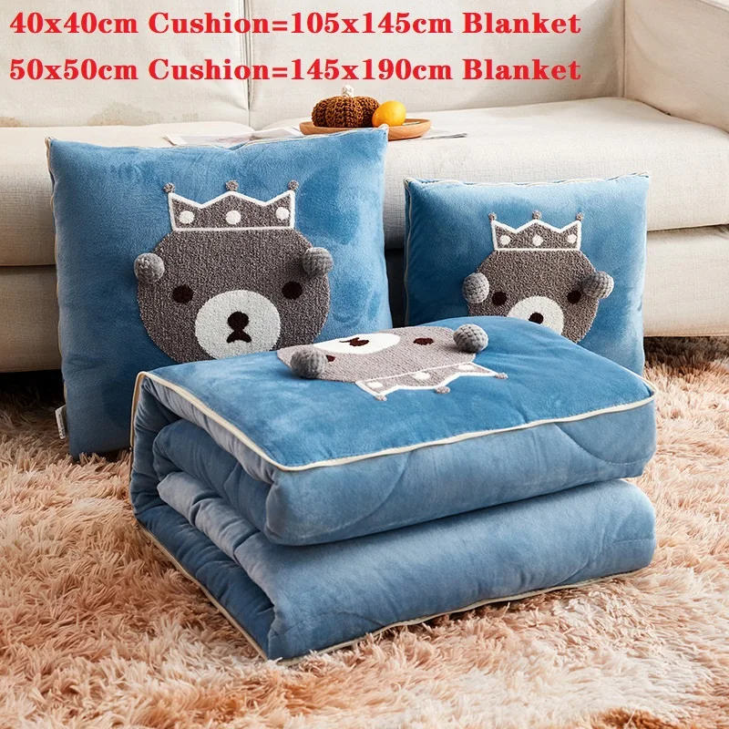 

1pc Crystal Velvet Cushion Quilt Cute Functional Zipper Cushion Blanket Soft Coral Fleece Office Nap Cushion Blanket Car Cushion