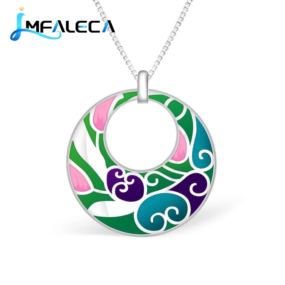 

LMFALECA Pure 925 Silver Necklace for Women Luxury Shining Multicolor Transparent Enamel Pendant Box Chain Fine Party Jewelry