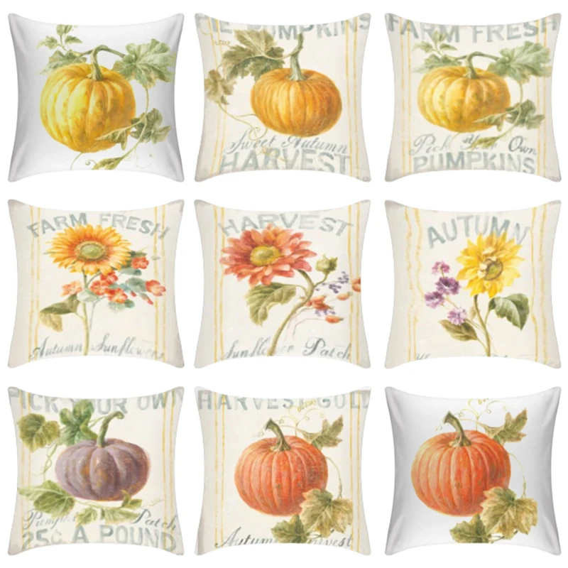 

CANIRICA Pumpkin Cushion Cover Linen Pillow Cover Living Room Decorative Pillows 45*45 Autumn Harves Farmhouse Home Decor