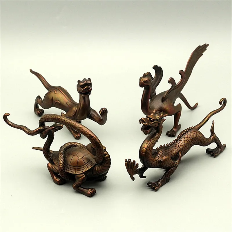 

BSTFAMLY Pure copper quartet mythical beast ornaments spirit beasts ornaments blue dragon white tiger suzaku basalt O01