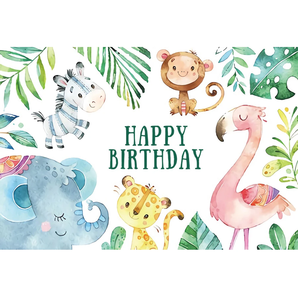 Laeacco Jungle Safari Flamingo piante tropicali bambino buon compleanno festa sfondo ritratto personalizzato Banner fondali foto