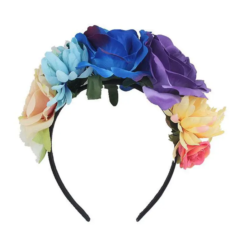 Serre-tête multicolore pour noël et Halloween, motif de roses, couronne du jour des morts, serre-tête mexicain