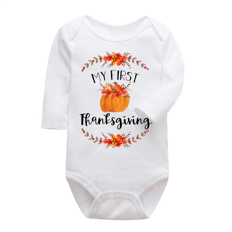 

First Thanksgiving Girl Fall Pumpkin Outfit Baby Girl Onesie Floral Turkey Infant Outfit Pumpkin Orange Long Sleeve Bodysuit