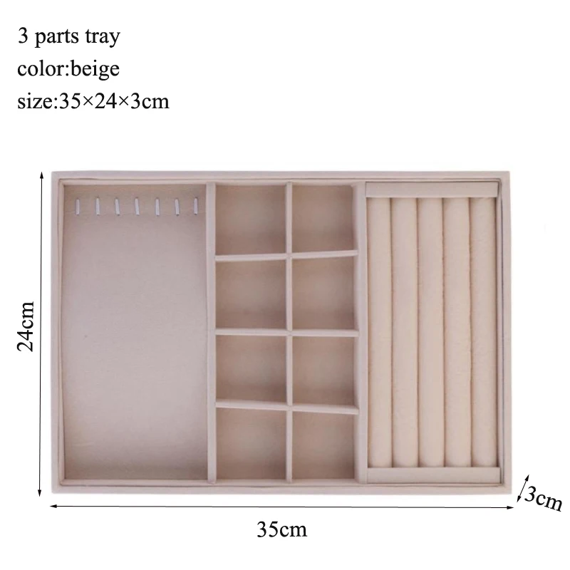 Beige Jewellery Organizer Storage Box Watch Holder Necklaces Rings Earrings Pendants For Women Stand Series Velvet Jewelry Tray