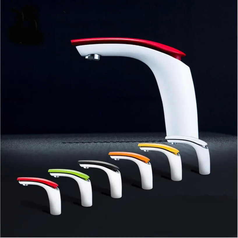 

Vidric Hot sale Brass White Baking finish basin Faucet / Fashion 6 Colors Hot and Cold Water Mixer Tap White tap Bathroom Basin