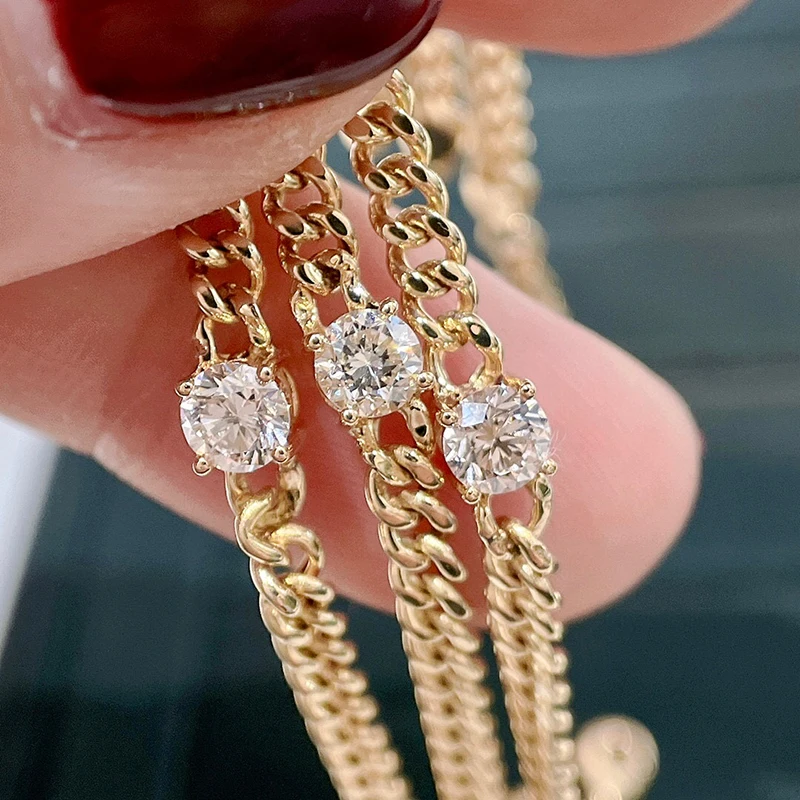 Aazuo-pulsera de oro amarillo puro para mujer, cadena cubana clásica con diamantes reales de 18K, para fiesta de compromiso y boda