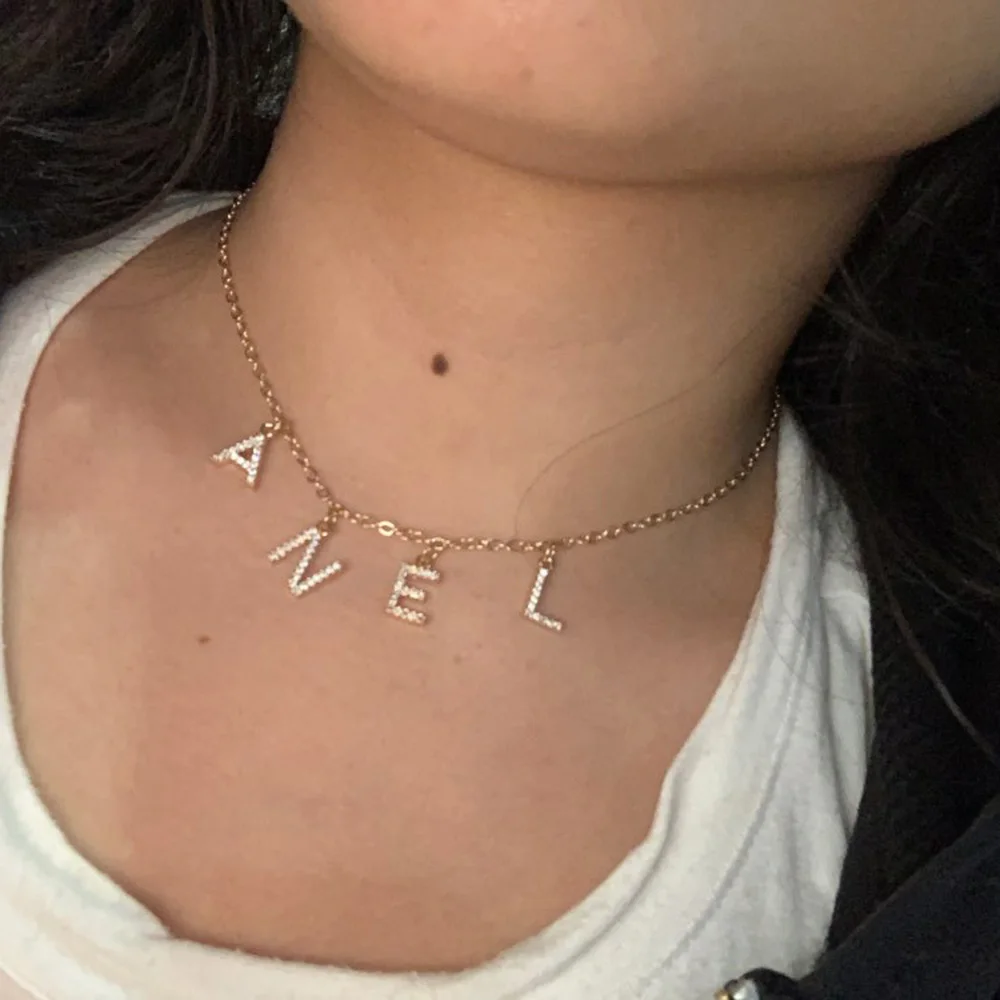 

Tiny Dainty Custom Name Necklace Personalized Initial Necklace Zircon Pave Letter Choker Necklaces Jewelry For Women 14inch